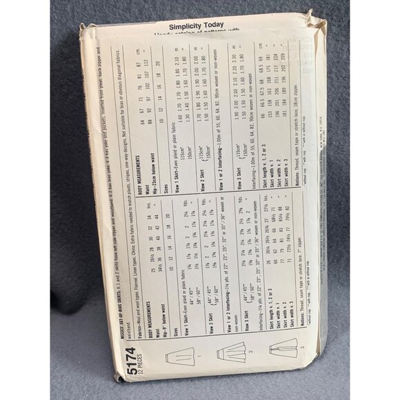 Simplicity 5174 Vintage Skirt Sewing Pattern Sizes 18 & 20 Miss - uncut - Picture 2 of 2